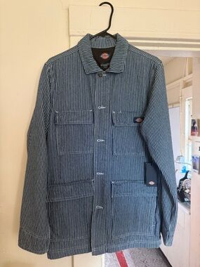 Dickies Navy and White Striped Chore Jacket